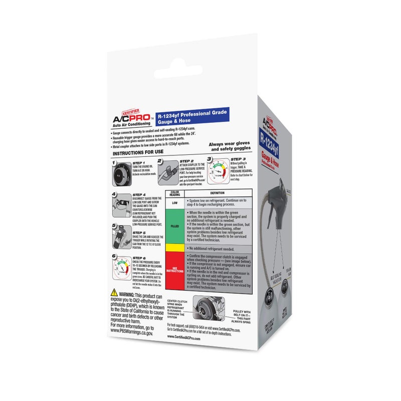 A/C Pro مجموعة أدوات شحن مكيف الهواء للسيارات مع مقياس وخراطيم غاز التبريد R1234YF، مجموعة قابلة لإعادة الاستخدام، 24 بوصة، عبوة من 4، CERTYF102-4-4PK - Image 2